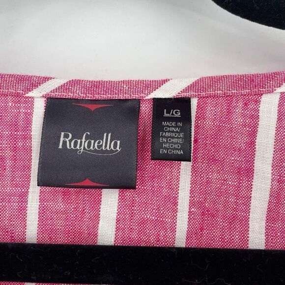 Rafaella Linen Striped lace Tie Top Pink White Large nautical July 4 coastal EUC - Picture 3 of 10